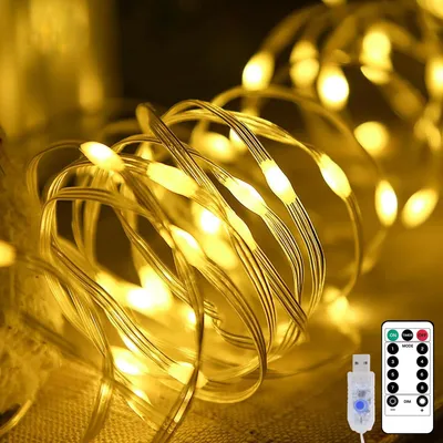 LED-Lichterkette 10 m, 100 warmweiße LEDs, USB, Fernbedienung