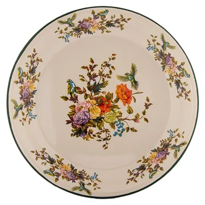 Produktbild von Unterteller Ø 30x3 cm Beige Metall mit Blumenmotiv