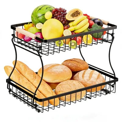 Produktbild von VINATO Obstkorb, Obst Etagere 2 Stöckig mit Holzgriffen für Küche, Bad & Mehr –