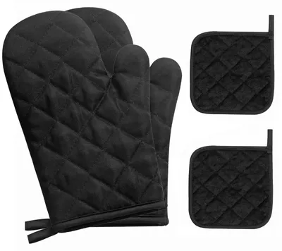 Image de Lot de 4 gants de cuisine antidérapants et résistants à la chaleur jusqu'à 250 °C, pour la cuisson et le barbecue (noirs)