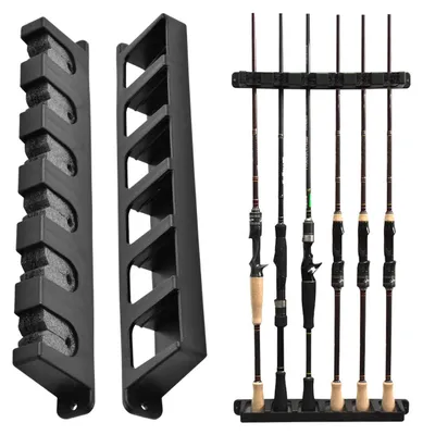 Imagen del producto de Soporte para cañas de pesca - Montaje en pared - Vertical - Set de 6 cañas - Negro