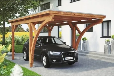 Produktbild von Einzelcarport Konsta Aluminium-Dachplatten inkl. 2 Einfahrtsbögen und H-Anker 304x500 cm eiche hell