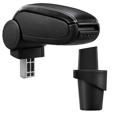 Image de [pro.tec] Accoudoir central pour VW Touran à partir de 2003 et VW Caddy (troisième génération, 2K à partir de 2003) - accoudoir avec compartiment de rangement - rembourré - cuir synthétique noir avec coutures blanches
