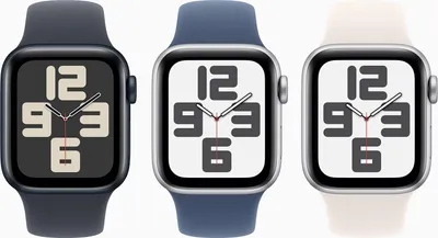 Three Apple Watches are displayed side-by-side against a white background.
