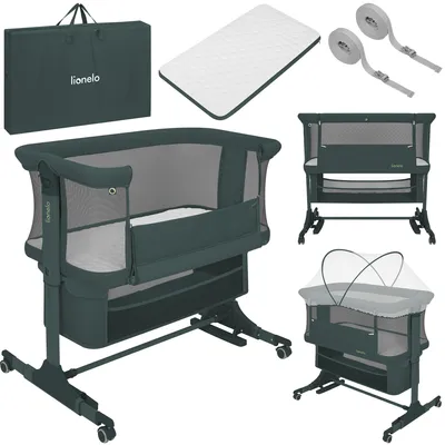 Produktbild von Lionelo Jodie 3in1 Baby Beistellbett Wiege Babybett Höhenverstellbar Matratze Moskitonetz - Grün