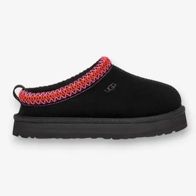 Produktbild von UGG Tazz Plateau-Slipper Damen Veloursleder Schwarz Mehrfarbig mit griffiger EVA-Sohle