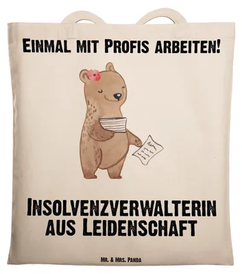 Produktbild von Mr. & Mrs. Panda Jutebeutel Insolvenzverwalterin Leidenschaft - Transparent - Geschenk, Beutel, Einkaufstasche, Tote Bag, Tasche, Büchertasche