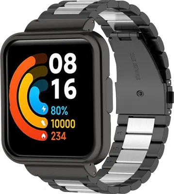 Produktbild von Strap-it Redmi Watch 2 Lite Stahlarmband (Schwarz/Silber)