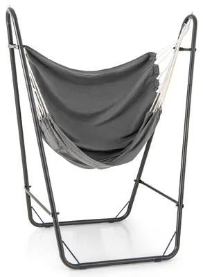 Image de Fauteuil suspendu COSTWAY avec support, balancelle en coton-polyester avec poche latérale, chaise suspendue jusqu'à 120 kg, siège suspendu pour l'extérieur et l'intérieur