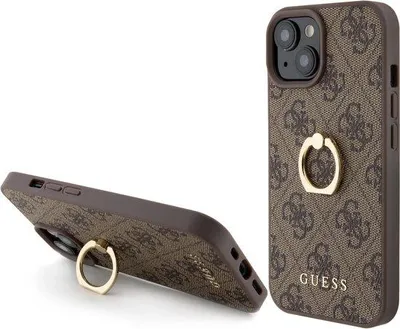 Produktbild von GUESS Schutzhülle für iPhone 15 mit Ringhalterung Braun