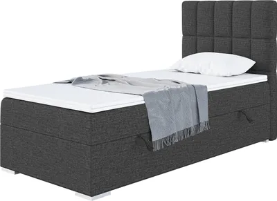 Produktbild von MEBLINI Boxspringbett mit Bettkasten - Gepolstert Einzelbett mit Matratze und Topper - Polsterbett mit Stauraum - Bett mit Kopfteil - Stauraumbett - LUKAS - 100x200 Rechts - H3/Dunkelgrau Webstoff