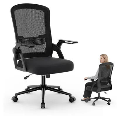 Zdjęcie produktu dla Fotel biurowy - Ergonomiczny fotel biurowy - Składane podłokietniki - Czarny