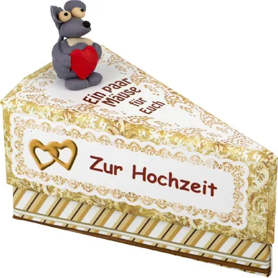 Produktbild von HERGO Geschenkschachtel Tortenstück "Zur Hochzeit" "Ein paar Mäuse für Euch"