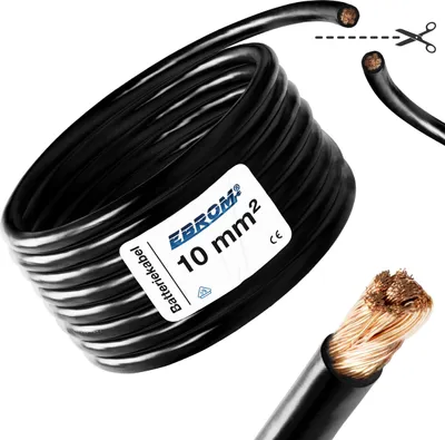 Produktbild von EBROM® 5 Meter Batteriekabel 10 mm² SCHWARZ - Minuskabel - Wohnwagen - KFZ - Boot - 99,9 % OFC Kupfer Vollkupfer - 5m 10 mm2 - 5 m 10mm2 Massekabel