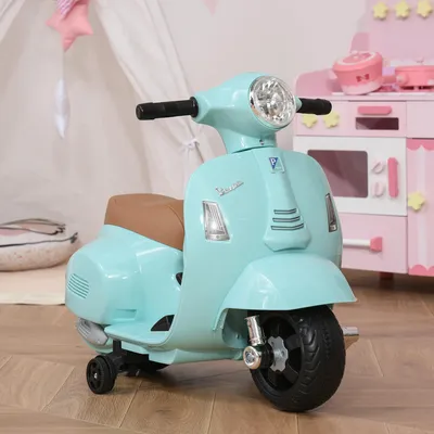 Image de Moto électrique pour enfants sous licence VESPA, moto électrique pour enfants avec phares, klaxon, plastique et métal, verte | 66,5 x 38 x 52 cm | jusqu'à 3 km/h | 18 à 36 mois