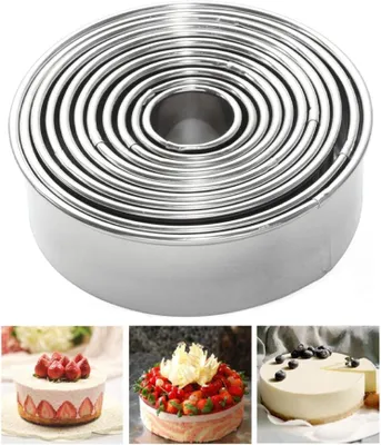 Produktbild von Muffinringe - 11 Stück - Höhe 3 cm - Ø 2,3–9,2 cm - Runde Backringe für Kuchen, Gebäck, Kekse und Sandwiches - Dessertringe