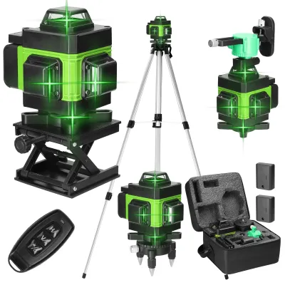 Produktbild von 4D Kreuzlinienlaser mit 16 Linien – selbstnivellierend 3°, USB-aufladbar, inkl. Lithium-Akku & 1,2 m höhenverstellbarem Stativ (3-fach verstellbar)