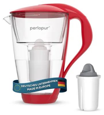 Glas-Wasserfilter rot mit 1 Protect+ Filterpatrone, 2 l