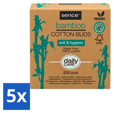 Produktbild von 5 x Sence Bambus-Wattestäbchen – biologisch abbaubar und vegan – Vorteilspackung – 5 Stück
