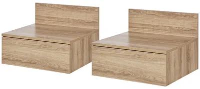 Produktbild von 2 schwebende Nachttische, 2er-Set mit Schublade fš¹r das Schlafzimmer, 43 x 36,5 x 30,5 cm, Natur