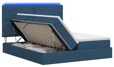 Obrázok produktu pre vidaXL LED posteľ s úložným priestorom a matracom, modrá, 200 x 200 cm, látka