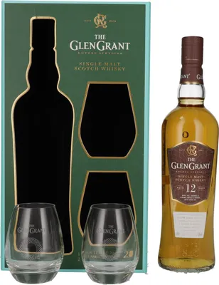 Produktbild von Glen Grant 12 Years Old Single Malt 43% Vol. 0,7l in Geschenkbox mit 2 Gläsern