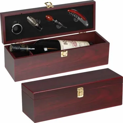 Produktbild von Weinbox aus Holz für 1 Flasche mit Kellnermesser