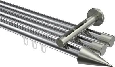 Produktbild von Interdeco Innenlaufstange / Gardinenstange mit Innenlauf Chrom / Edelstahl-Optik, Typ Siteno Savio (Kegel), 20 mm Ø 3-läufig, 600 cm
