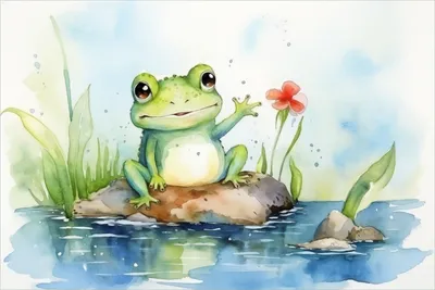 Produktbild von Wallario Wandbild aus Acryl, 90 x 60 cm, freischwebende Optik - Frosch in Aquarell