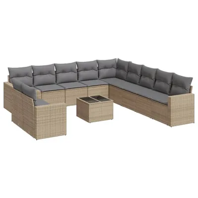 Produktbild von vidaXL 12-tlg. Garten-Sofagarnitur mit Kissen Beige Poly Rattan