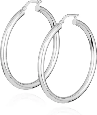 Produktbild von Paar 40mm Creolen 925 Silber rund 3mm breit elegante Damenohrringe