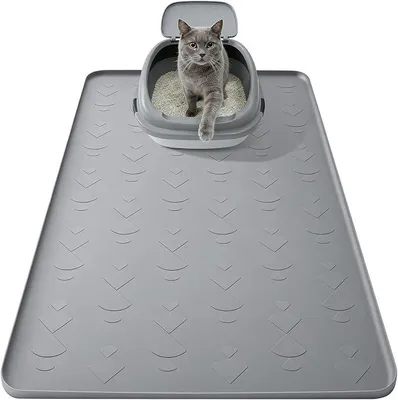 Produktbild von PolkaHome® Katzenstreu-Matte 86 x 56 cm – Silikon Katzenklo-Matte, rutschfest, wasserdicht, leicht zu reinigen, Grau
