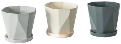Produktbild von Blumentopf Set – 3 Kunststofftöpfe mit Drainagelöchern und Untersetzern, für Innen und Außen (13 x 13 cm)
