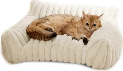 Produktbild von Katzencouchbett, suesses Haustierbett fuer kleine, mittelgrosse und grosse Katzen und Hunde, flauschiges Schlafsofa fuer Haustiere im Innenbereich, mit rutschfester Unterseite und waschbarem Bezug