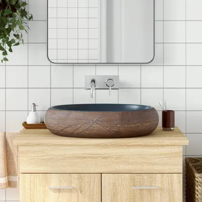 Produktbild von "2026 Promotion" Aufsatzwaschbecken Braun und Blau Oval 59x40x15 cm Keramik - Waschbecken CC1748