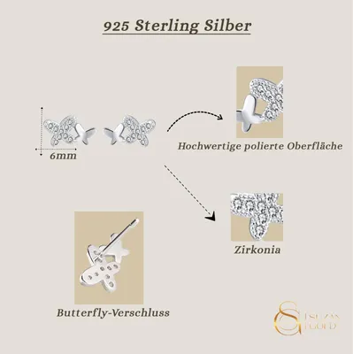 Produktbild von Suzan Gold® Schmetterlings Ohrstecker Silber 925 für Damen mit Zirkonia | Zarte, glänzende Ohrringe Lumiwings im eleganten Design aus echtem Silber |  & stilvoll | Geschenk für Frauen