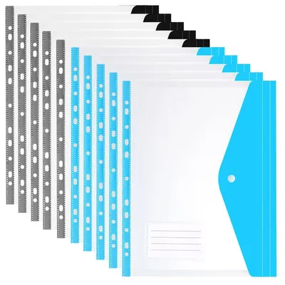 Produktbild von Dokumententaschen A4, Poly, mit Etikettentasche und Druckknopf, 11 Loch, 10er Pack