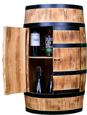 Produktbild von Weinfass Stehtisch mit Tür - Alkoholschrank Flaschenregal Holz - Holzfass - Fassmöbel - Nadelbaumholz - Wineregal - Weinbar - Fass bar mit Tür - Fassbar 80Cm (Sonnenverbranntes)