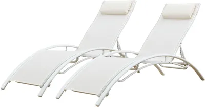 Produktbild von 2er Set Liegestühle GALAPAGOS aus weißem Textilene - weißes Aluminium