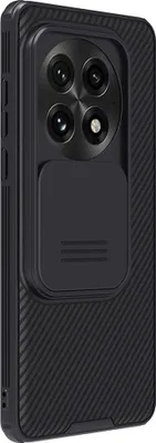 A black phone case with a camera cover is shown from a side angle against a white background.