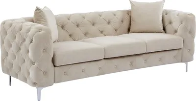 Produktbild von Chesterfield-Sofa 3-Sitzer, 2-Sitzer & Chesterfield-Sessel - Samt - Beige - EDWINA