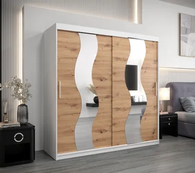 Obrázok produktu pre Šatníková skriňa JESIKA - šírka 200 cm, biela / dub artisan