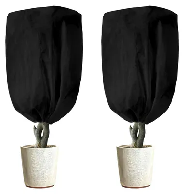 Image de Housse de protection hivernale noire en deux parties pour plantes, 80 x 120 cm, protection hivernale pour plantes, housse anti-gel pour plantes, housse de protection pour oliviers, palmiers et plantes en pot
