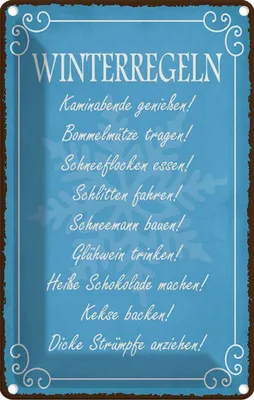 Zdjęcie produktu dla vianmo Blaszany znak 18x12 cm Winterregel Kaminabende Glühwein