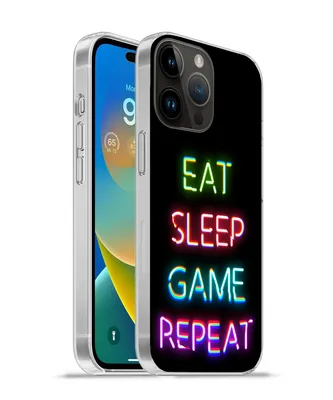 Produktbild von MuchoWow® Handyhülle Schutzhülle Hülle für Apple iPhone 14 Pro - Softcase Gaming - Led - Zitat - Eat sleep game repeat - Gaming Silikon Softcase Handy Hülle - Umschlag