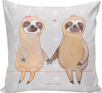 Produktbild von Mr. & Mrs. Panda kuschelkissen 40x40 Faultier Pärchen - Grau Pastell - Geschenk, Polster, couch kissen, Gemeinsam, Dekokissen, Liebe, Deko