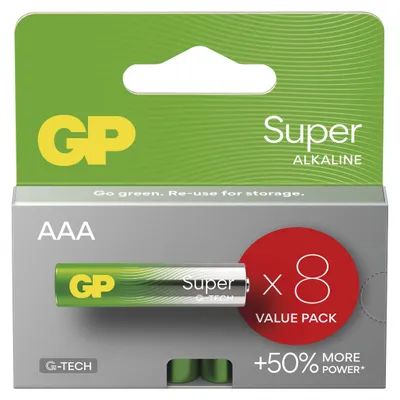 Alkalická baterie GP Super AAA (LR03), 8 ks