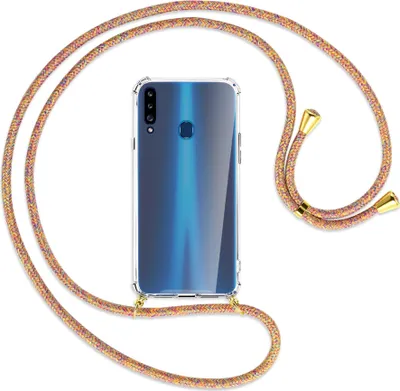Produktbild von Handykette Backcover-Schutzhülle mit Band (Metall goldfarben) für Samsung Galaxy A20s - Rainbow