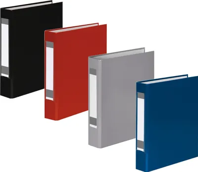 Produktbild von 4x Ringbuch mit Rückenschild / DIN A5 / 2-Ring / je 1x rot,schwarz,blau,grau