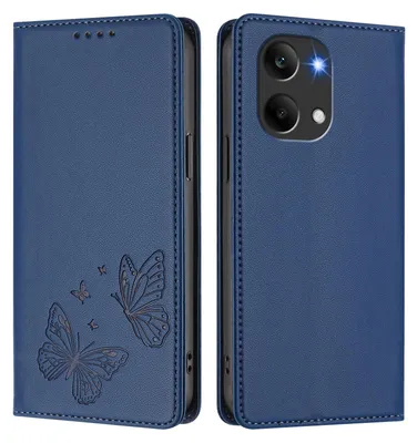 Image de Étui en cuir pour Xiaomi Poco X8 Pro Max/Redmi Turbo 5 Max, étui de protection type portefeuille en cuir gaufré « papillon » avec support, bleu foncé